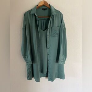 Blue Blush Women’s Sage Green Long Sleeve KneeLength ShirtDress 2 Pc Combo Small